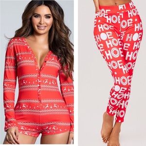 FINAL PRICE! Yandy Bundle - Red Romper & Ho Ho Ho(e) Holiday Pj Bottoms Medium